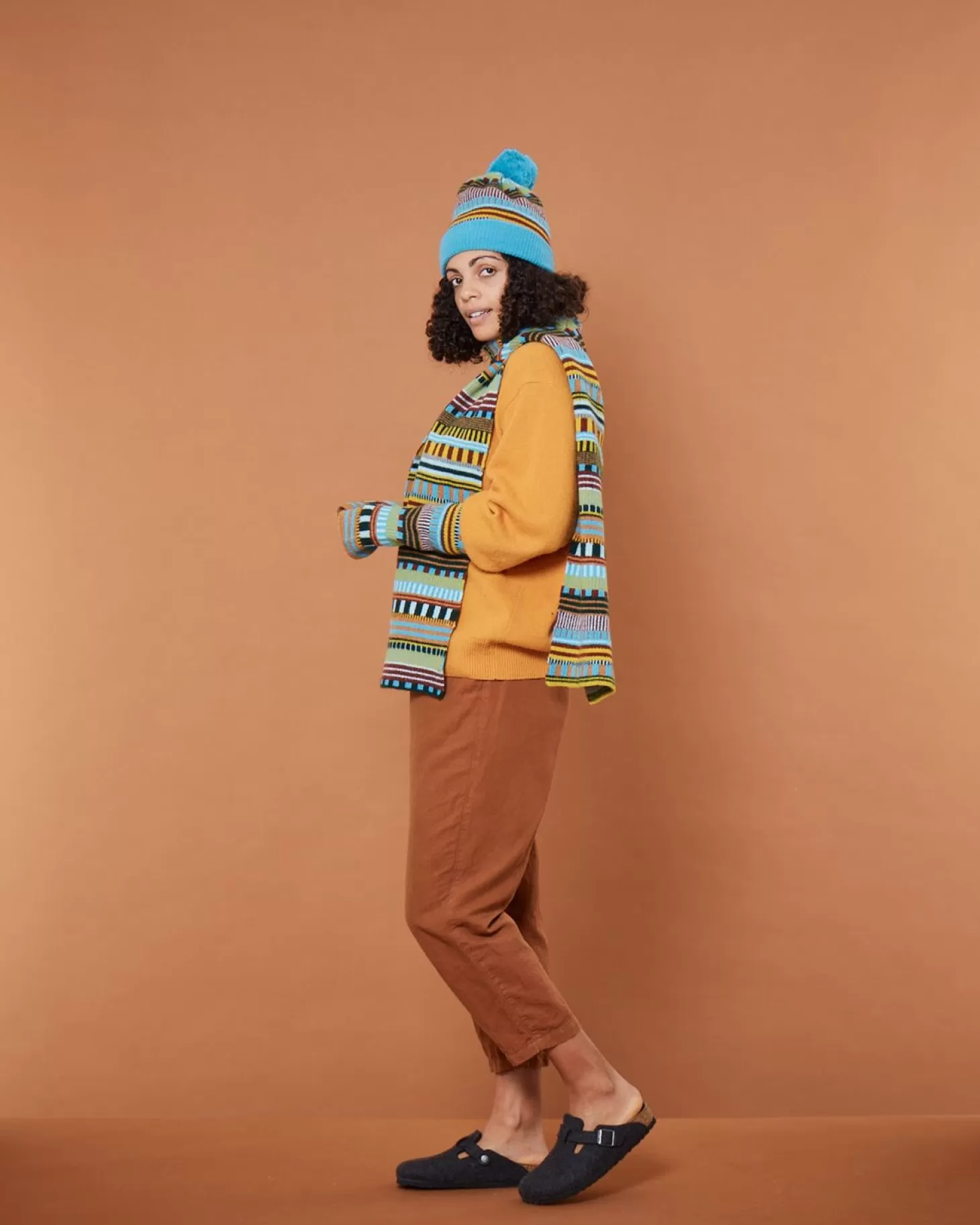 Static Stripe Arm Warmers - Turquoise^Donna Wilson Fashion